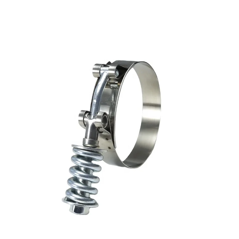 constant tension spring loaded T bolt automotive stainless steel hose clamp