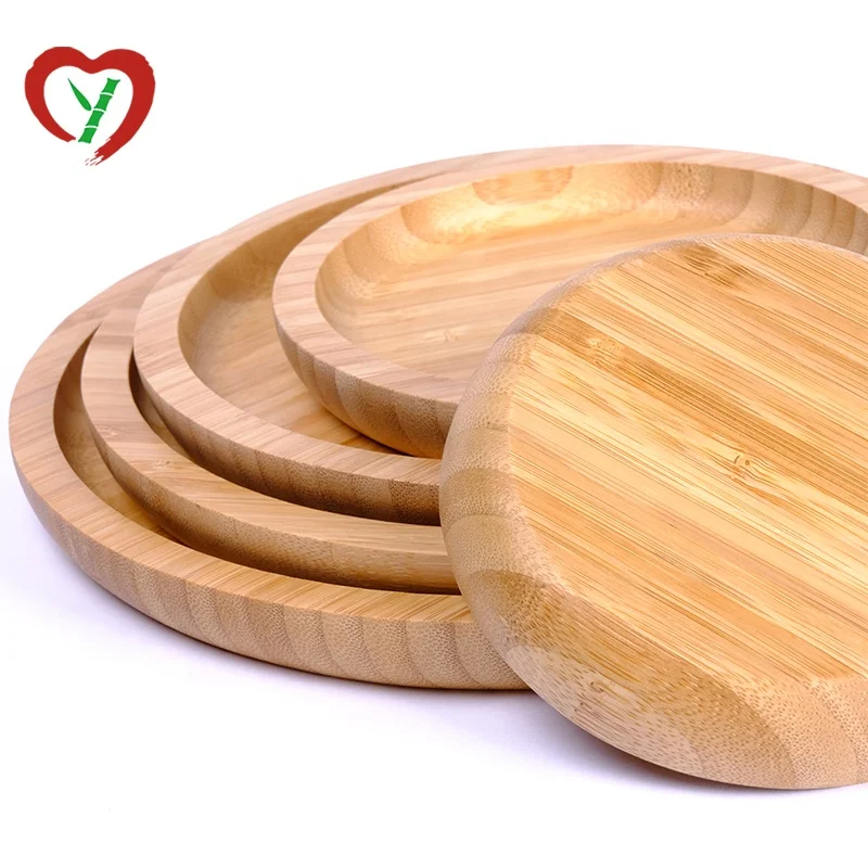 100% Composable Eco-Friendly Round Plate Bamboo Serving Tray For Pizza Food