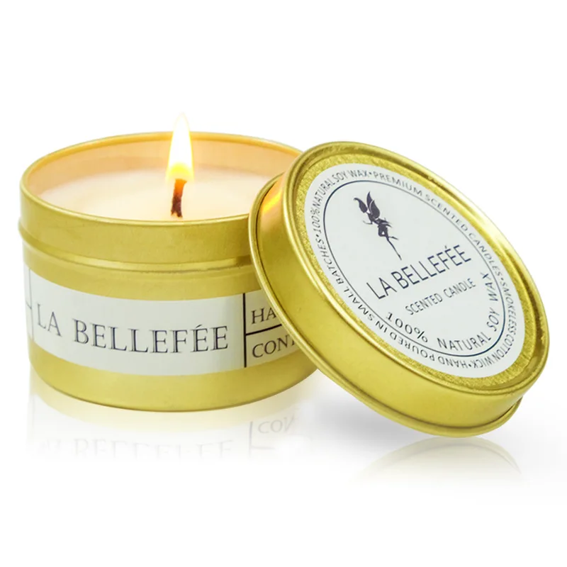 70G spot wholesale plant soy bean wax golden tin aromatherapy Scented candle wedding with hand gifts home furnishings