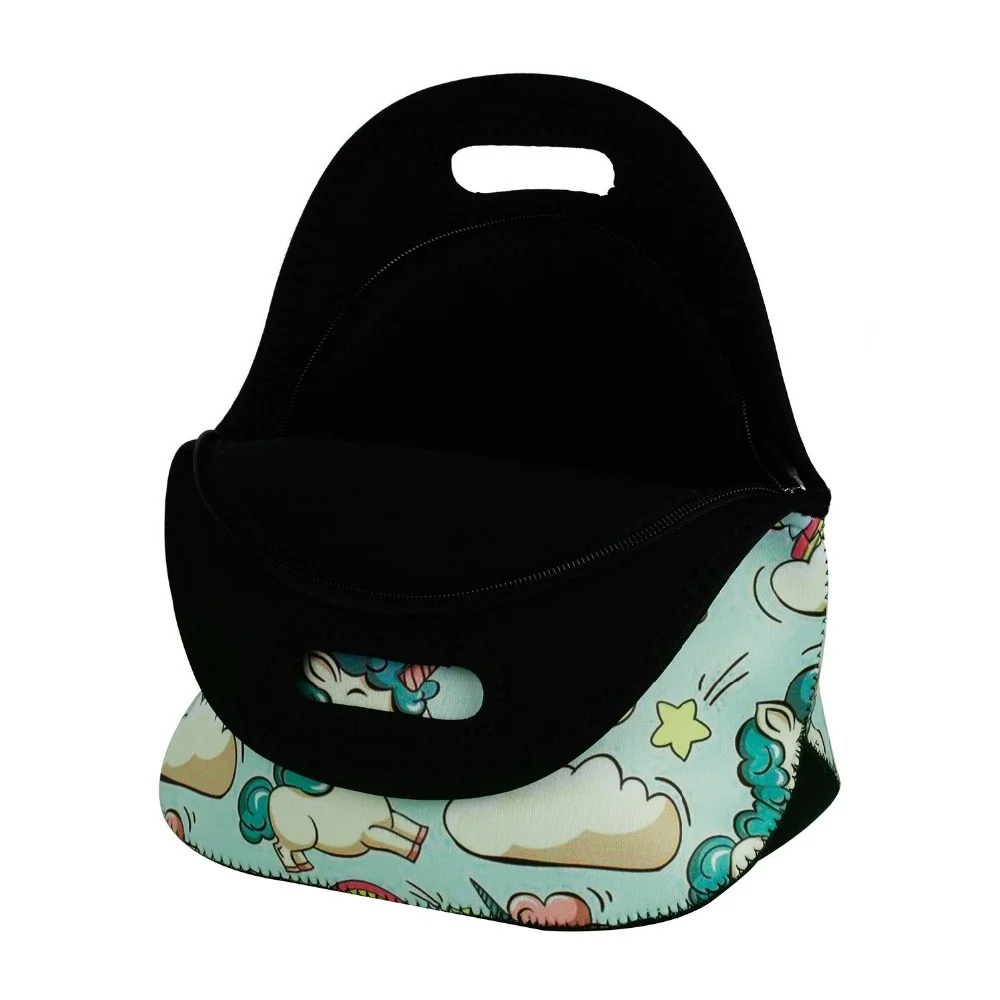 Custom Animal Printed Lunch Box Carry Case Handbags Neoprene Kids Lunch Bag Tote with Zipper