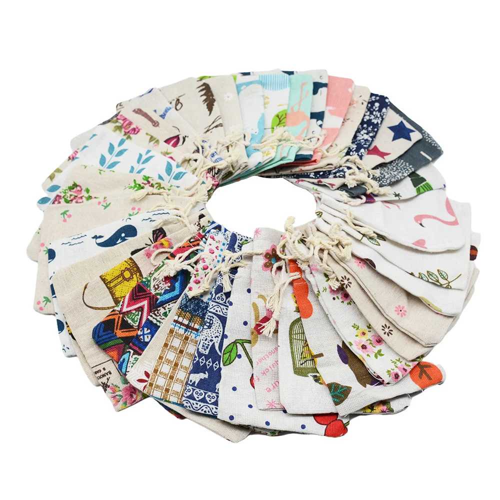 13*18 Printed Cotton Linen Drawstring Bag Recyclable Anti-Mosquito Incense Sachet and Fresh Linen Storage Bag in Stock