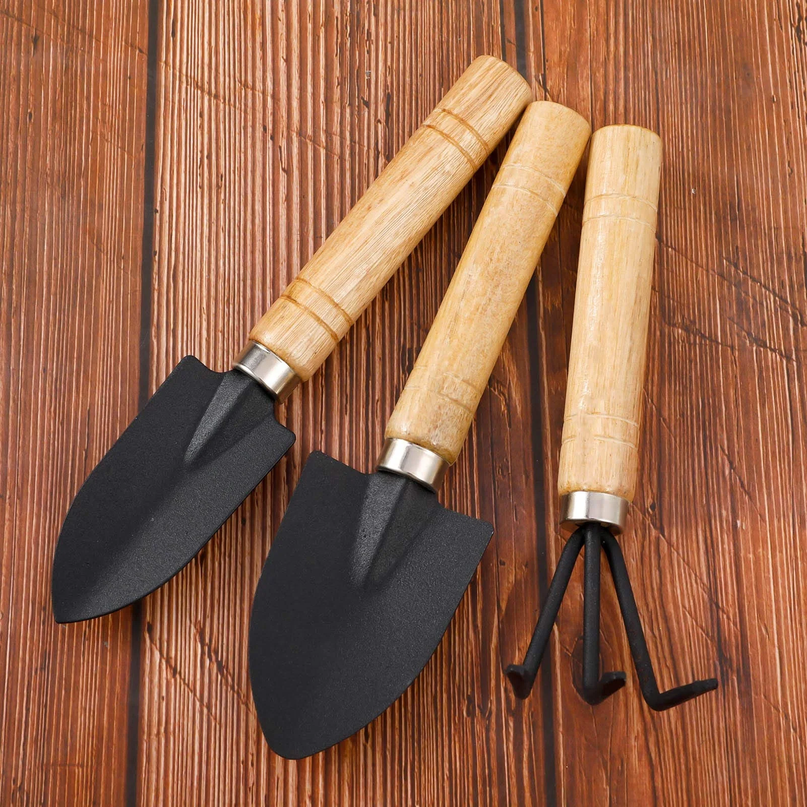 Garden Tools Wooden Handle Three-piece Shovel Rake Spade Children Flower Growing Shovel Flower Spatula Garden Tools