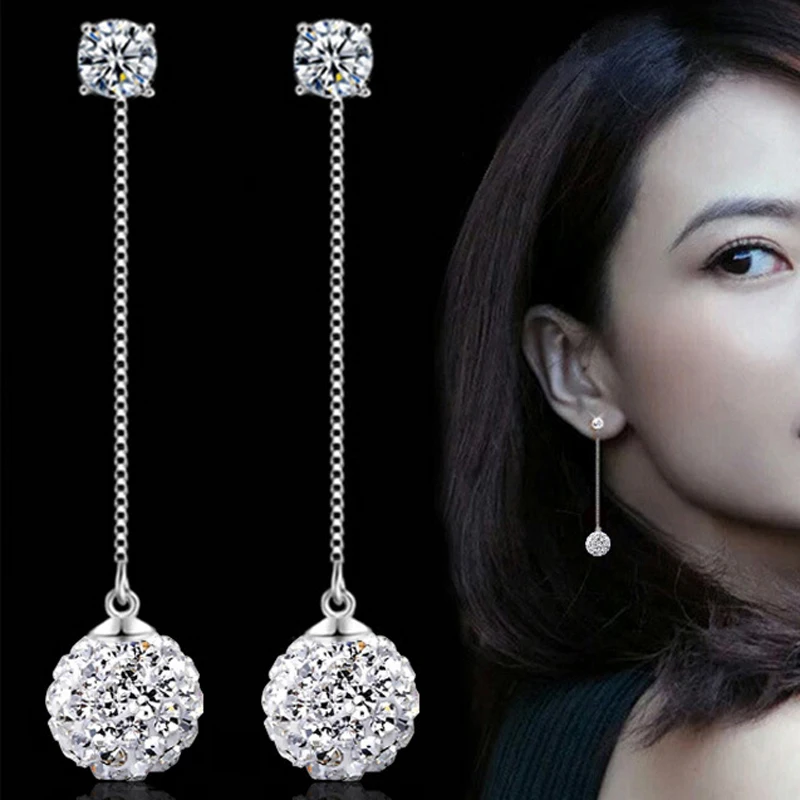 18K White plated long earring for women CZ earring for women wedding Silver earring