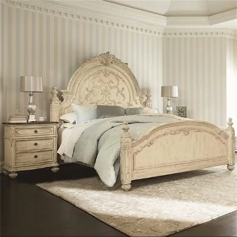 American style bedroom wood high-end double bed Custom furniture