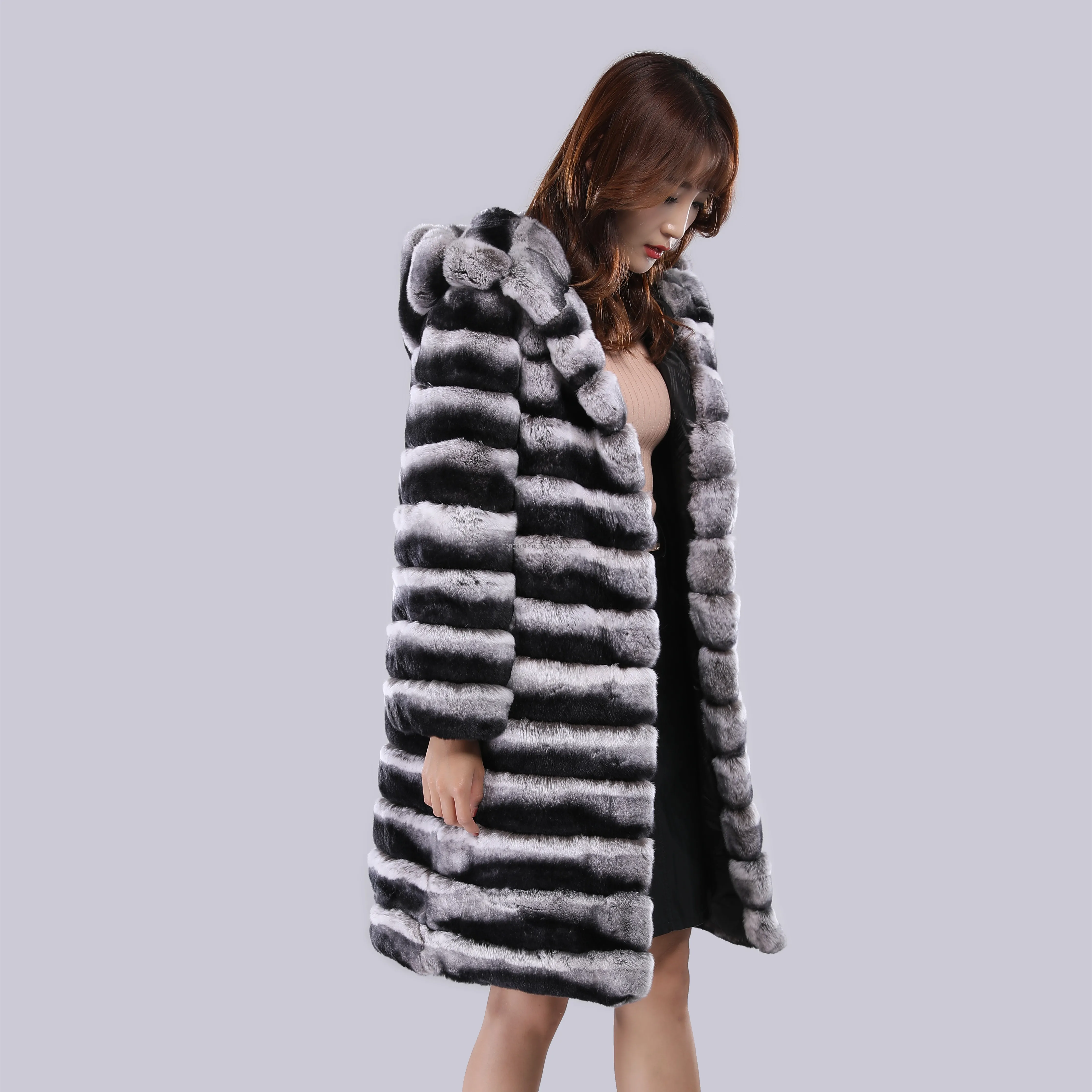 
2019 wholesale New luxury Style rex rabbit chinchilla fur coat 