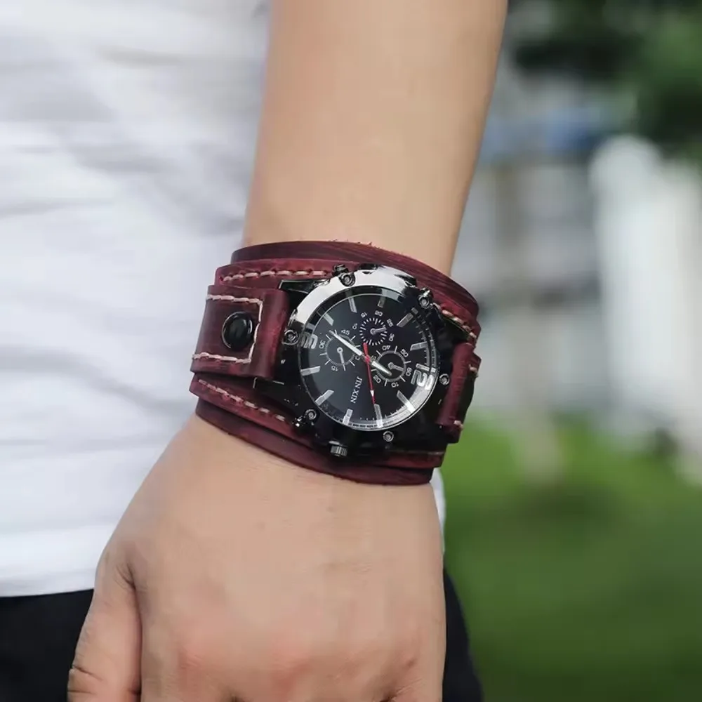 New Vintage Retro Punk Leather Quartz Watch for Men hip hop jewelry Pu leather bracelet Band Round Pointer Quartz Watch