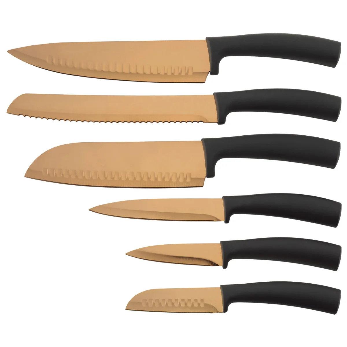 
Professional Black And Wood-like TPR Handle Copper Coating Kitchen Knife Set 
