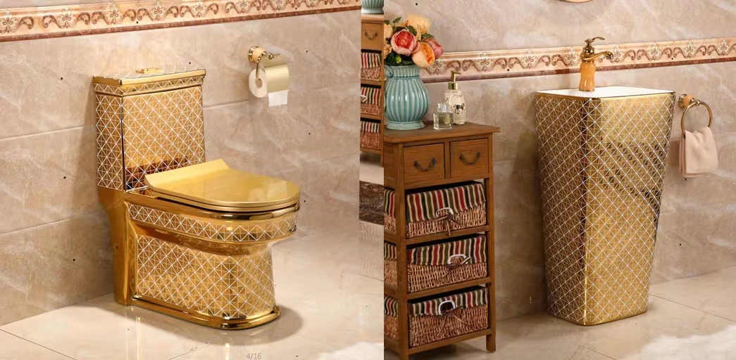 2023 Hot Sale Good Quality Hotel Bathroom Luxury Gold Floor Mount S Trap 300mm 400 mm Toilet Set With Bain