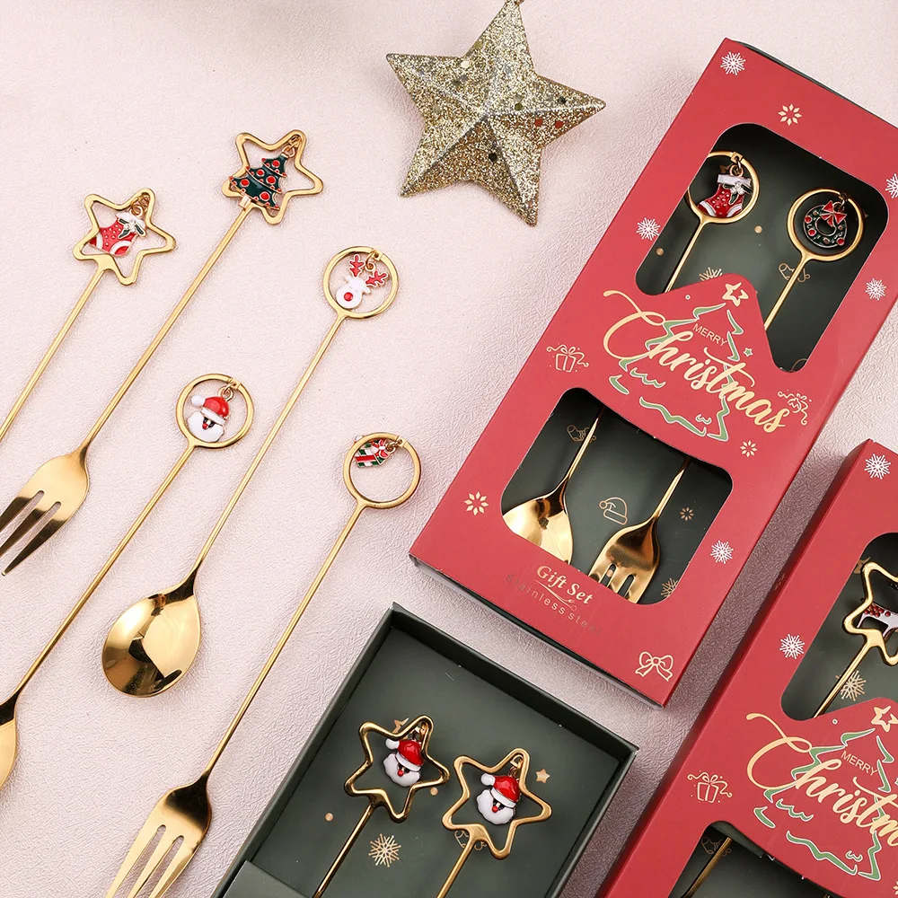 Christmas Spoon set Cute Christmas gift cutlery two-piece Santa doll dessert spoon set