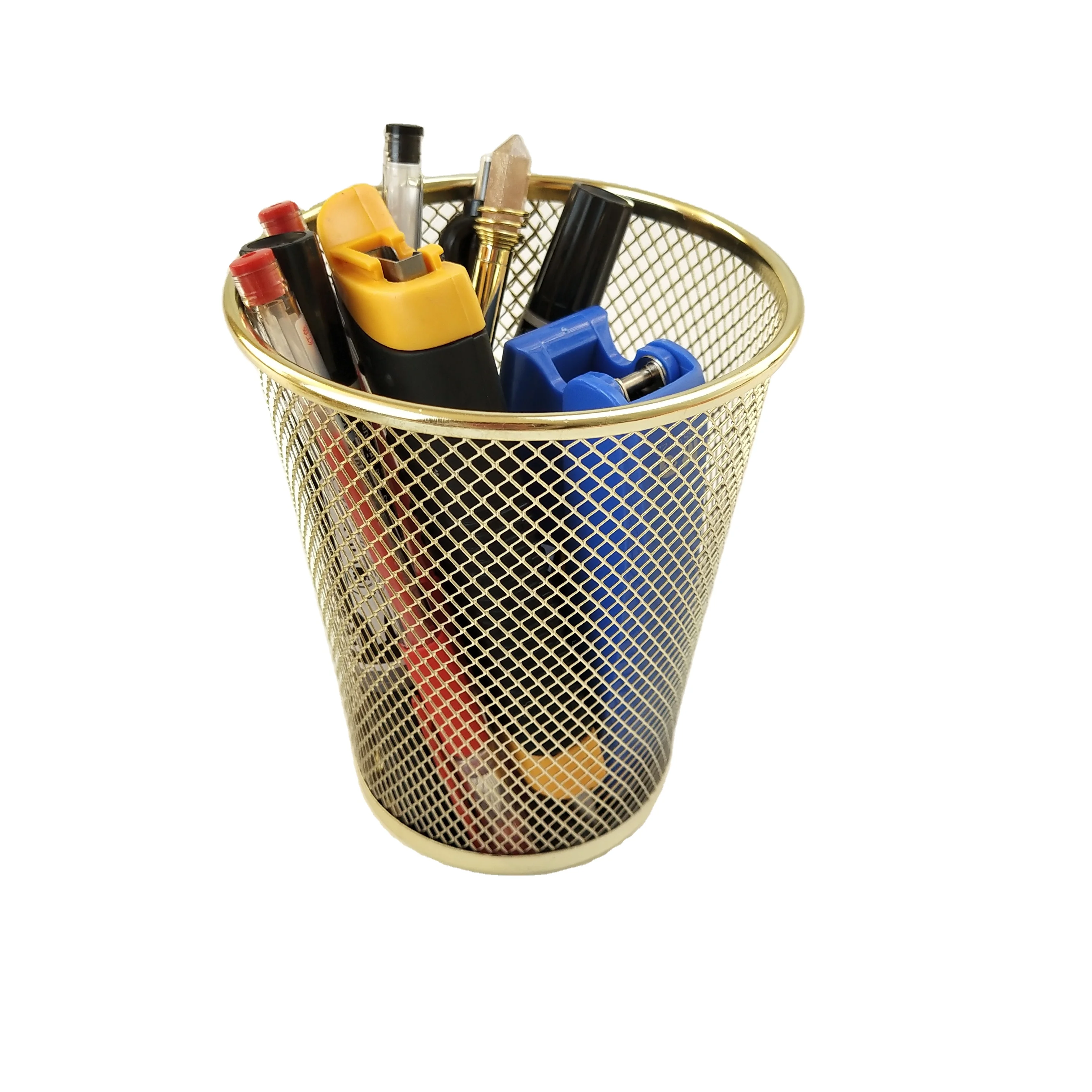 Office Supplies Organizer Stationary Office Accessories Metal Mesh Rose Gold Pen Display Stand Pen Cup Container Pen Holder