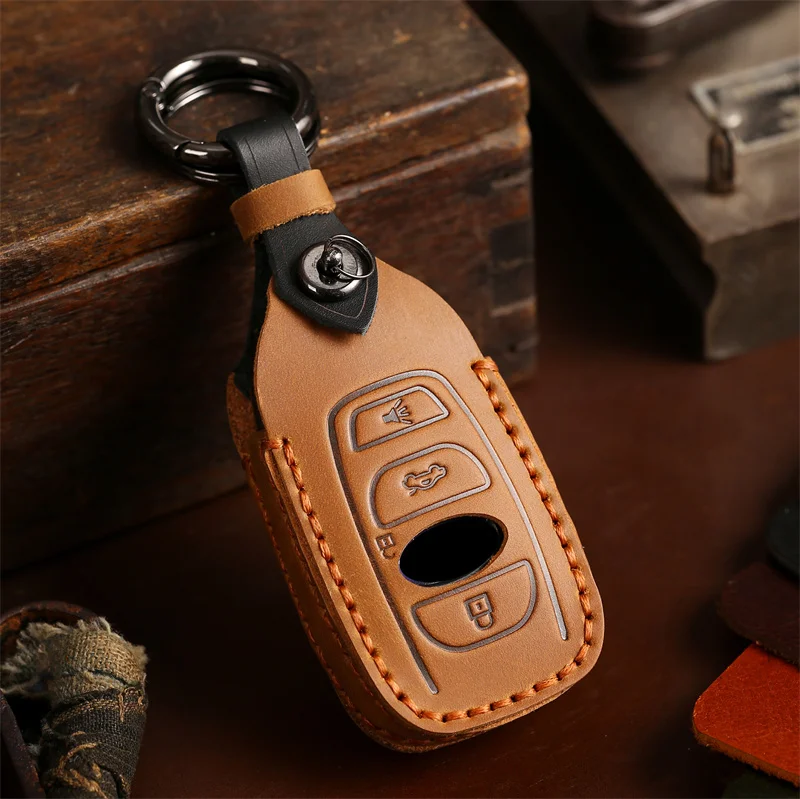For Subaru Forester Outback Leather Car Keychain 3 4 Buttons Key Holder Bag Pouch Wallet Cover Cases Accessory
