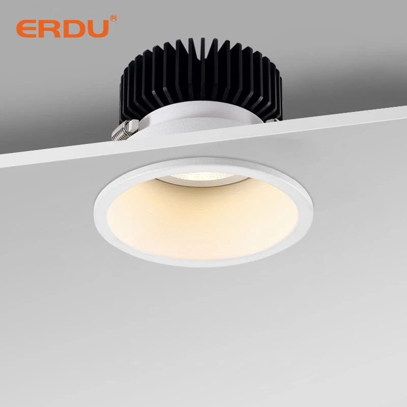 ERDU Good Light Transmittance Adjustable Led Downlight Office Home Hotel Round Ceiling Recessed Aluminum COB LED Spotlight