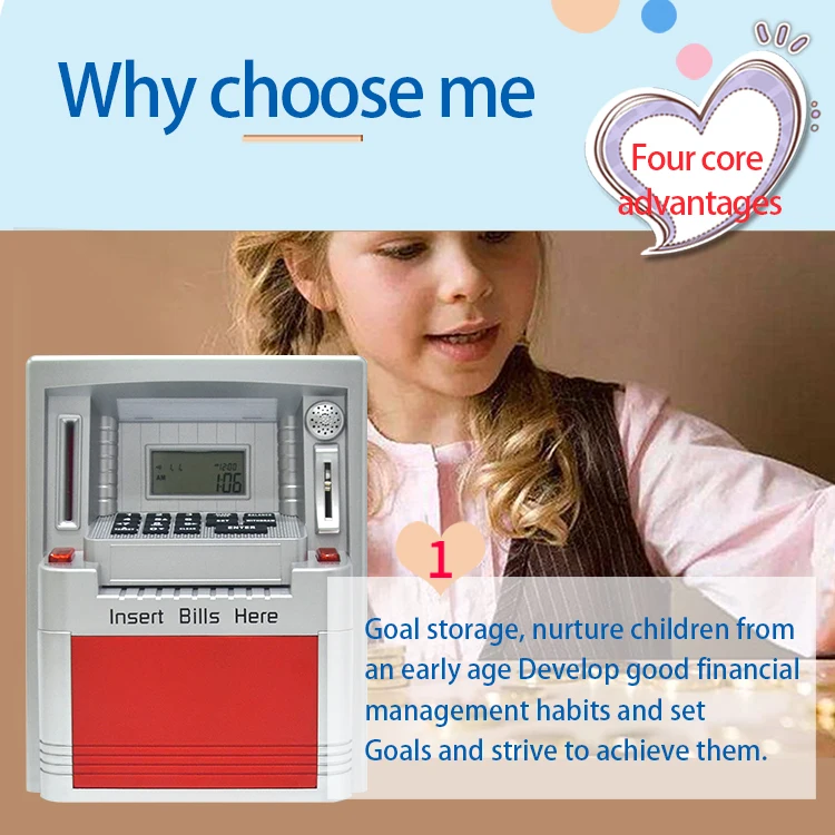Electronic piggy bank for kids Coin banknotes can be used atm machine safe With password card function