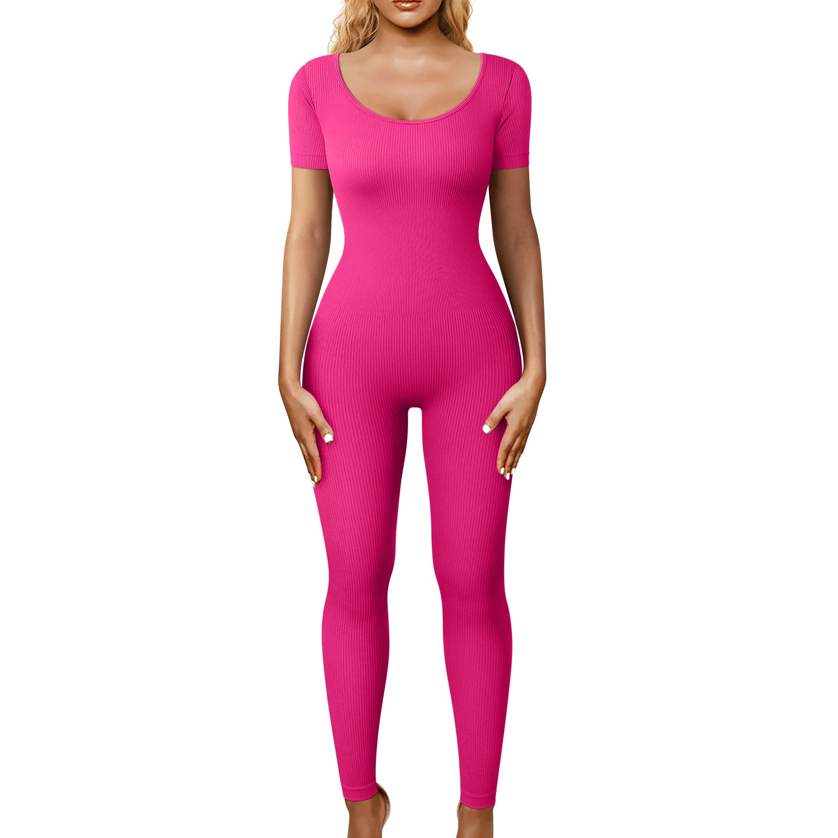 New High Quality Fashion Wholesale Stretchy Yoga Clothes Seamless Jumpsuit Short Sleeves Fitness Jumpsuits