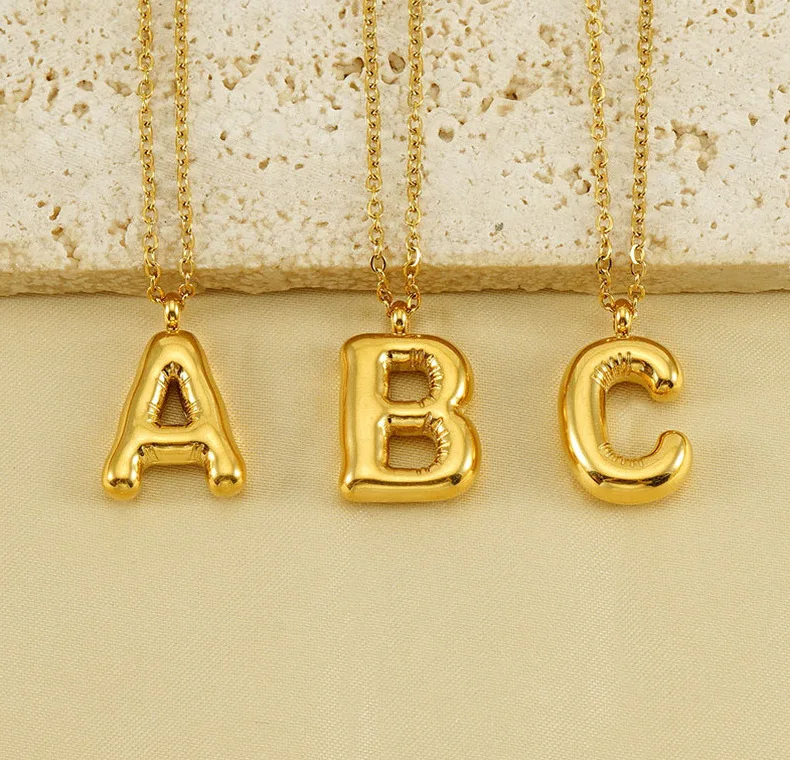 New glossy stainless steel bubble letter necklace for women Instagram niche all-match titanium steel 26 letter pendant necklace