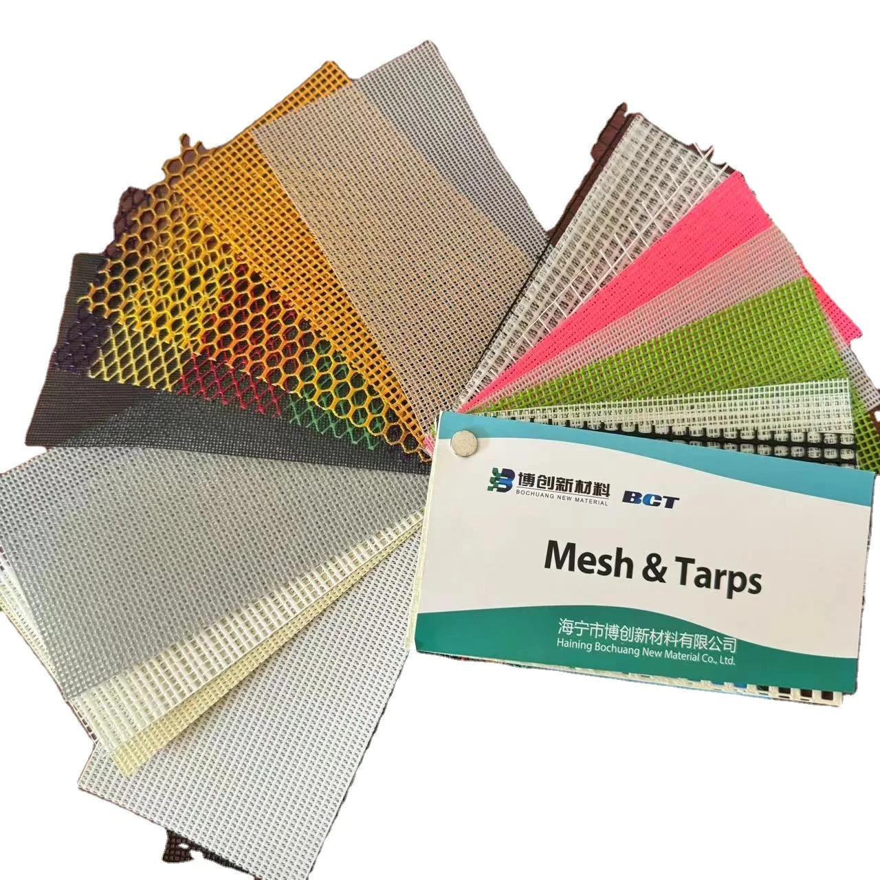 Coloured polyester mesh fabric with pvc coating