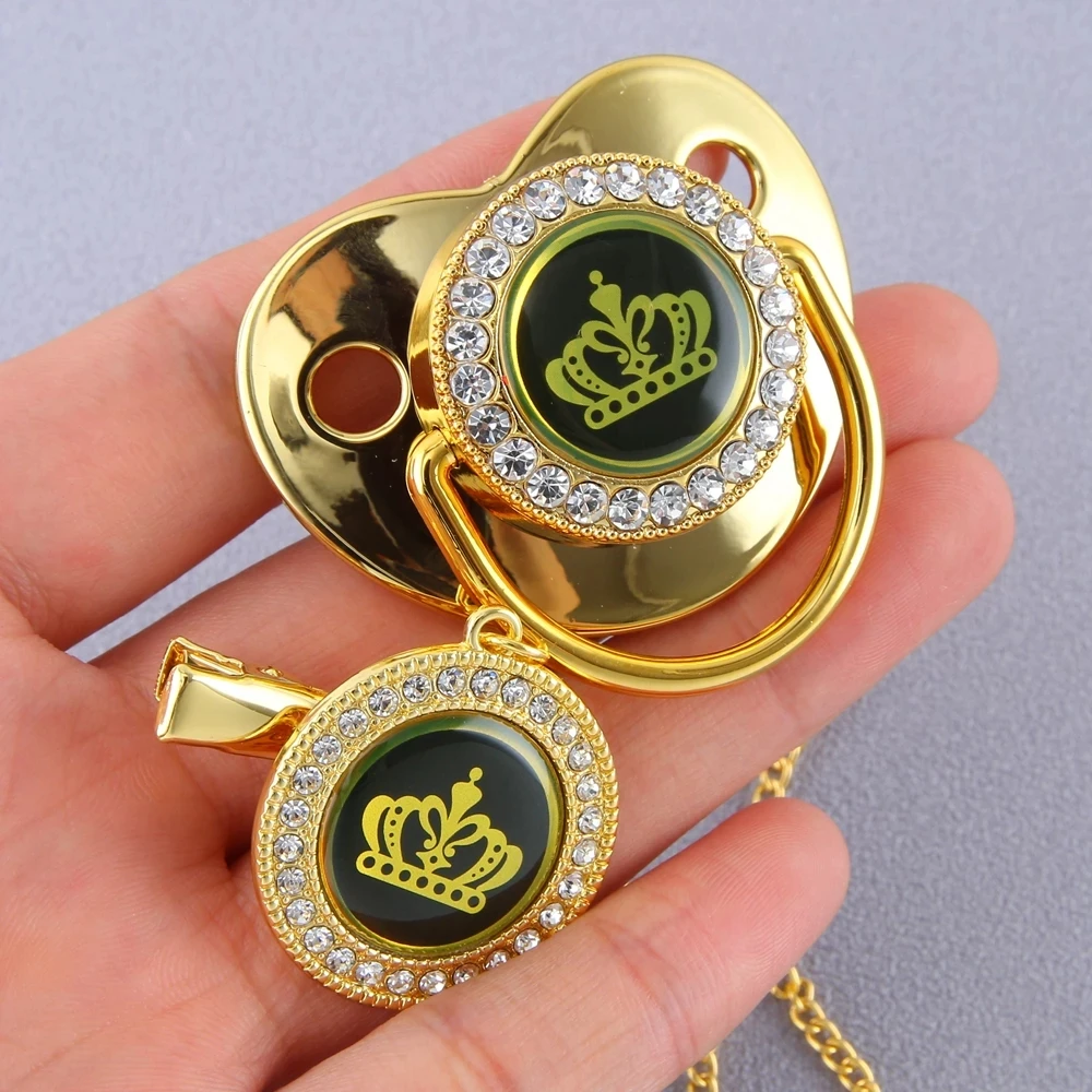 10 Colors Custom Personalized Luxury Newborn Infant Crown Silicone Orthodontic Nipple Golden Sleep Soother Soothing Pacifier