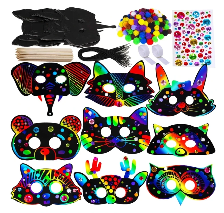 PARTY 32 PCS Halloween Scratch Masks  Magic Scratch Art Crafts DIY Scratch Off Masks for Kids  Activities Party Supplies