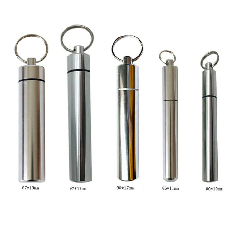 Portable Aluminium Toothpick Holder Mobile Toothpick Case Waterproof Box Metal Pill Case with Keychain