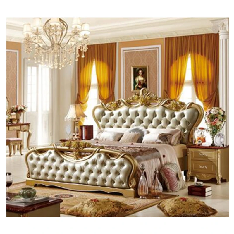Золотая антикварная мебель для спальни кровать king size