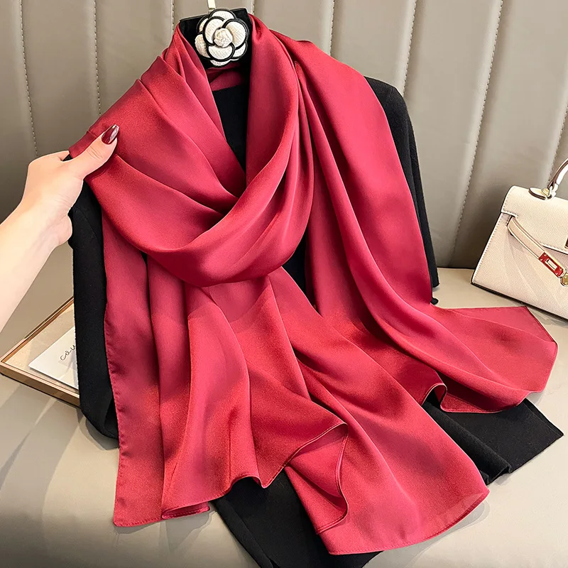 Wholesale High Quality Plain Soft Satin Silk Hijab Shawl Fashion Headscarf Solid Colors Scarf For Women