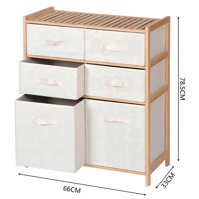 Bamboo Drawer Chest, Storage Organizer Cabinet, Big Night Stand with Fabric Drawer, Storage Cabinet Organizer with Rack Shelf