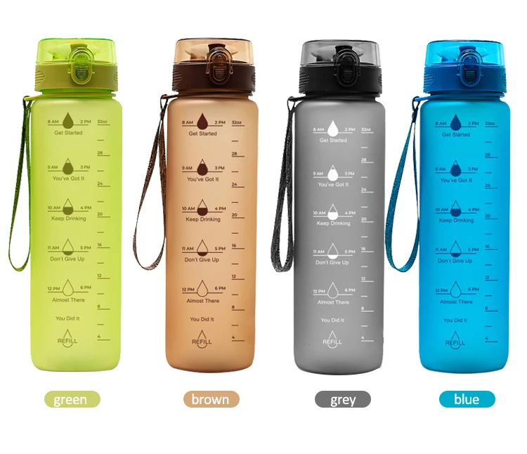 Hiking Water Bottle Frosted Plastic Bottle 1 Liter 32 Oz Motivational Water Bottle With Time Marker Reminder