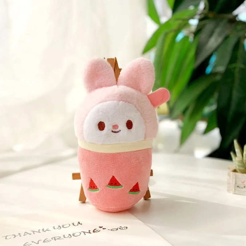 Super Lovely Sanrios Plush Bubble Tea Key Ring Kawaii My Melody Kuromi Cinnamoroll Plush Toy Cartoon Keychains