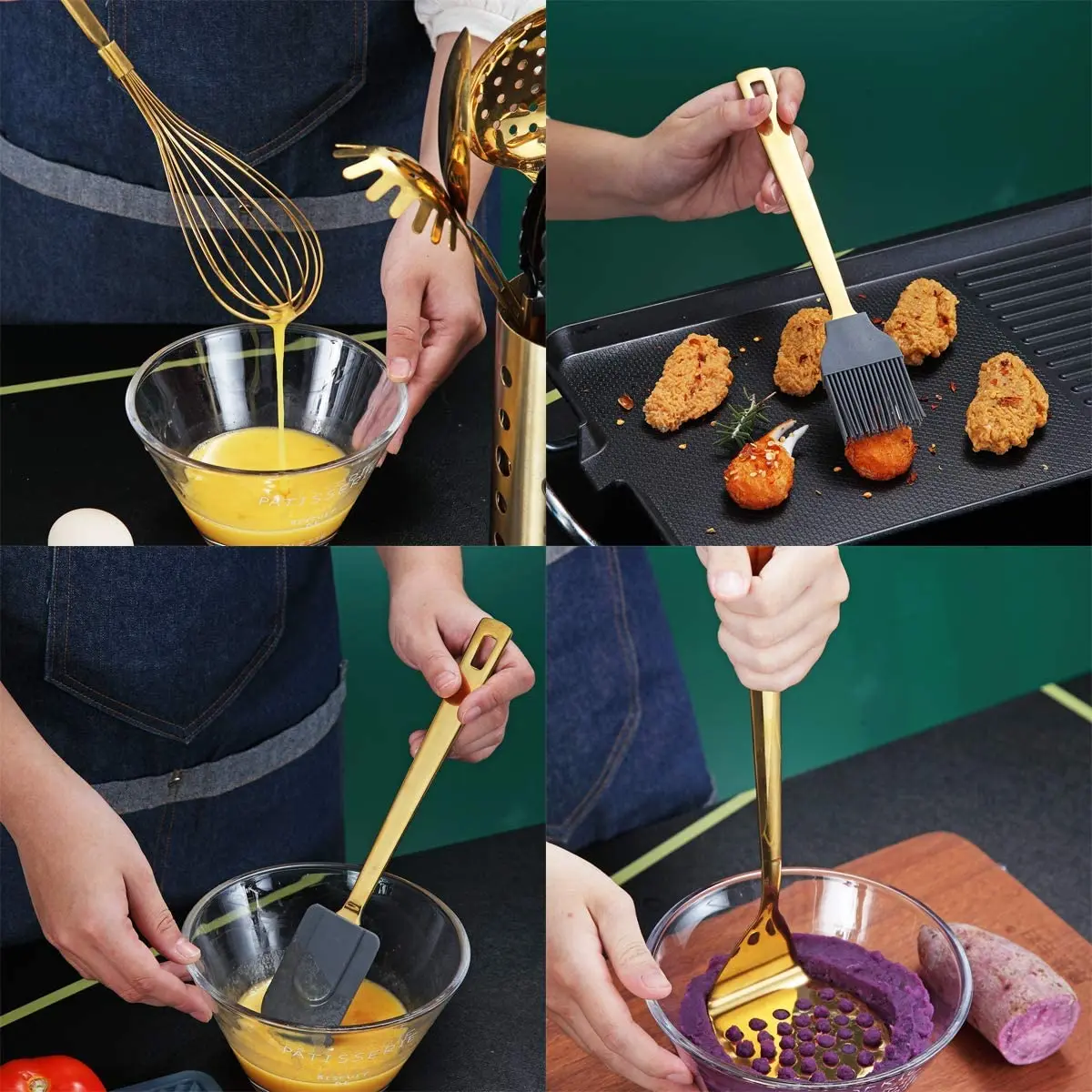 Gold Cooking Utensils Set Stainless Steel 13 Pieces Kitchen Utensils Set With Titanium Gold Plating Kitchen Tools Set