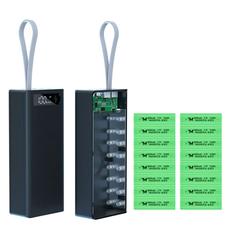 16 packs 18650 power bank case PD22.5W QI 15W (without battery) with LCD display easily transportation