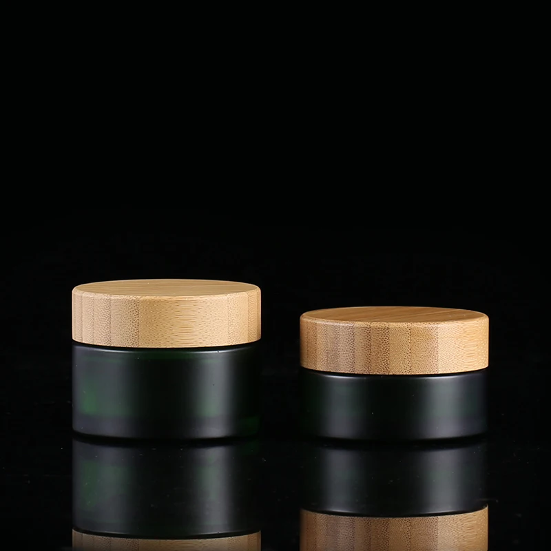 wholesale glass cream empty jars 1oz bamboo lid cosmetic containers for cream with custom logo engraving