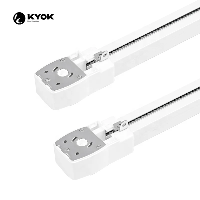 China curtain factory KYOK  white color electric curtain motor with rail telescopic track
