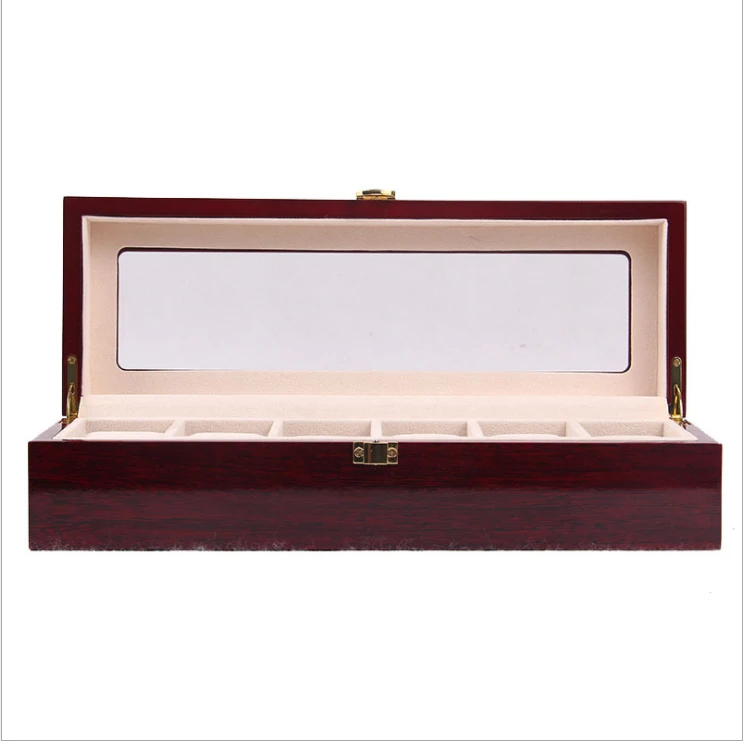 
High grade wood watch box display box storage packing 6 grids red wooden case 
