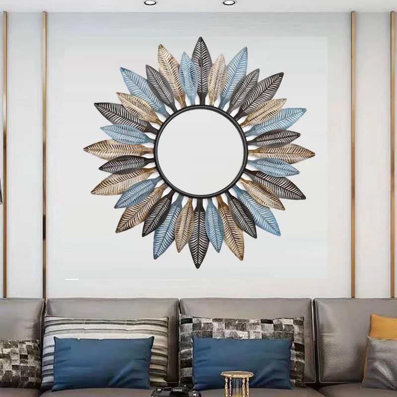 Wrought Iron Creative Retro Hollow Leaves Living Room Metal Art Mirror