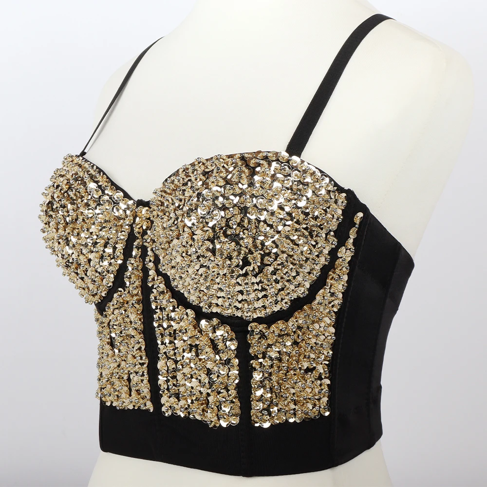 Wholesale plus size sexy corset tops for women Glittering Sequins Sling Ladies bra vest