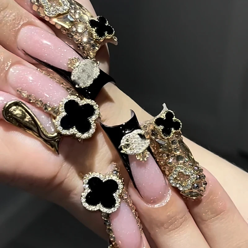 Luxury Nail Charm Alloy leafage Shape Glitter Rhinestone Accessories Acrylic Nail Art Material Supplies