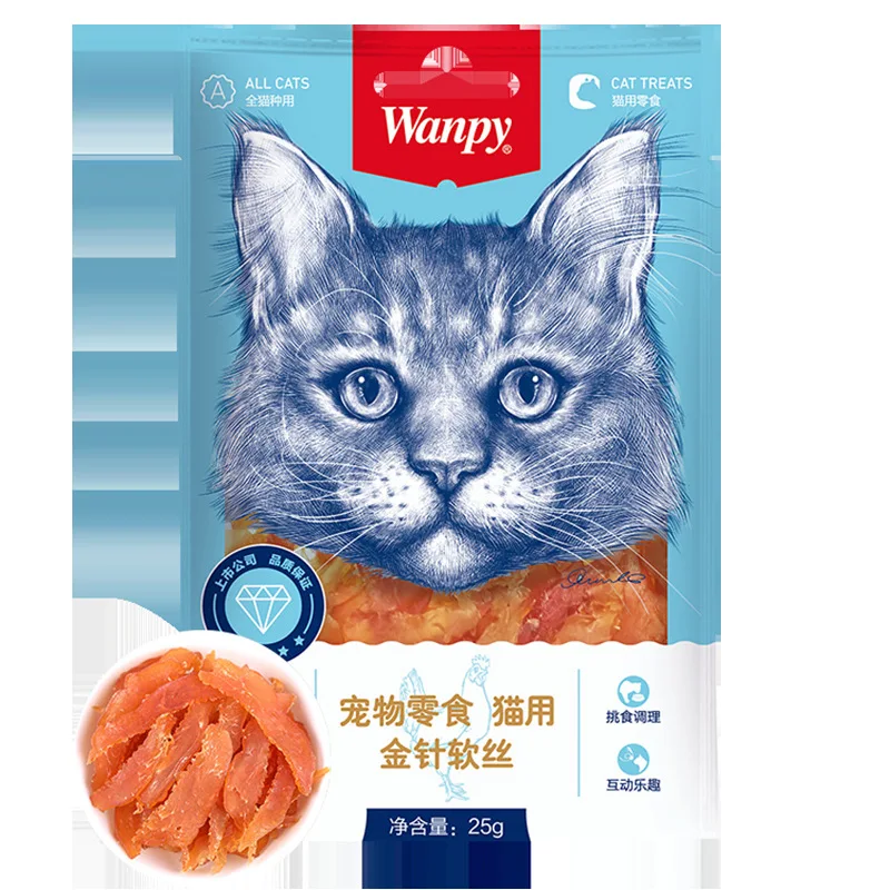 Сушеные закуски для кошек Wanpy Мягкие Куриные тертый тунец со вкусом сушеного мяса удовлетворения кошачьего желания 25 г упакованных мясных полосок корма домашних животных