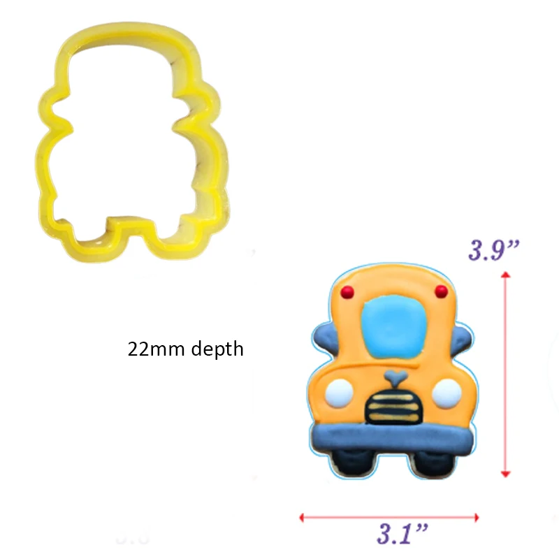 Back To School Bus Cookie Fondant Embossed Mold, Fondant Biscuit Embosser Stencil With Cookie Cutter