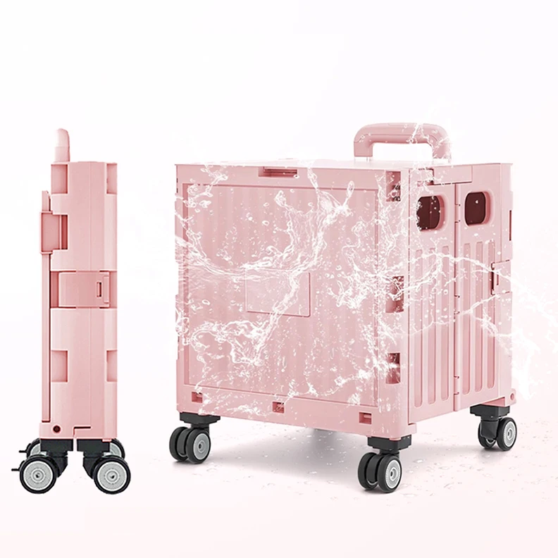 4 Wheels Plastic Alloy Rod Folding Shopping Cart Trolley Portable Small Foldable Mini Shopping Basket Bin Storage  High Quality