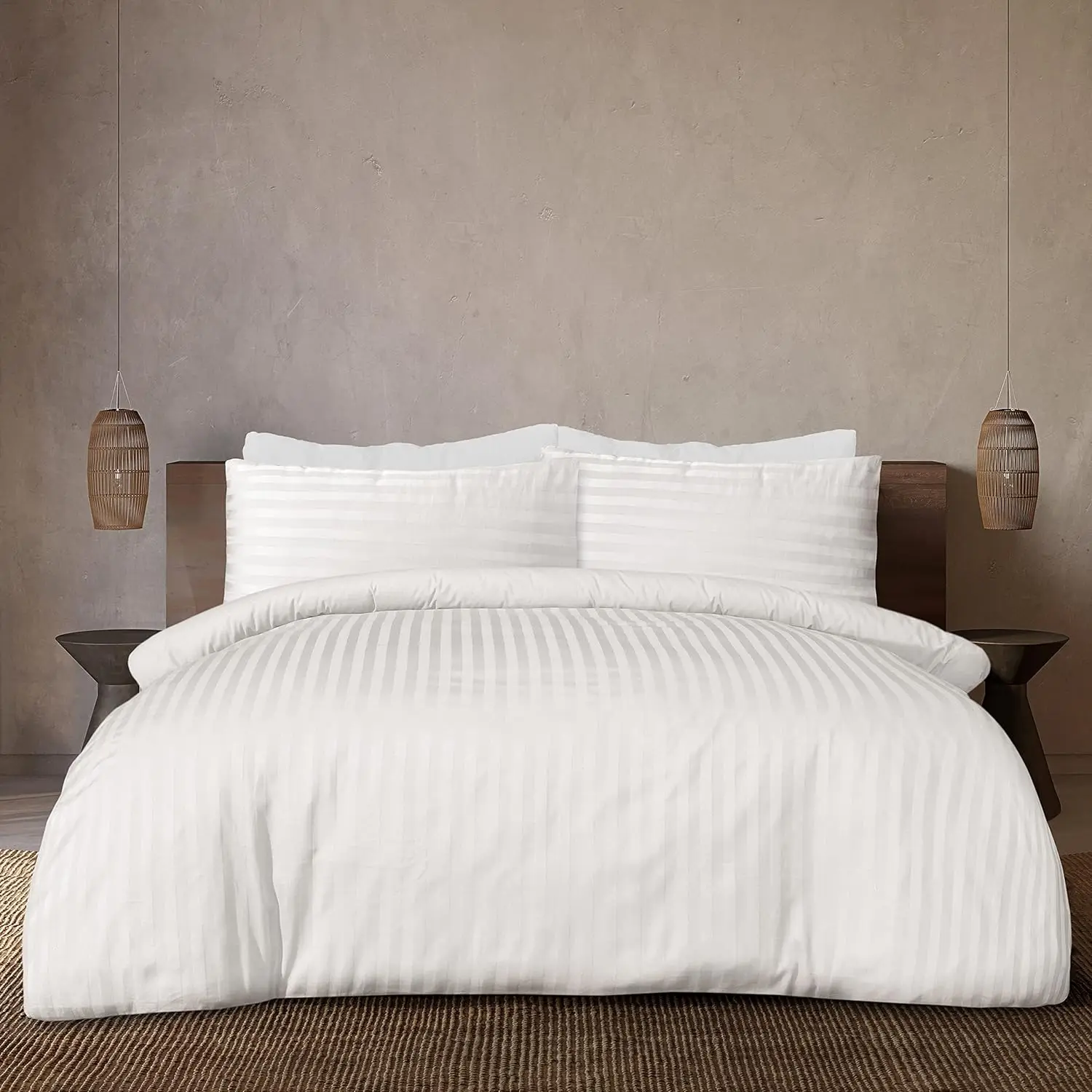 Wholesale 50% Cotton 50% Polyester Satin Stripe Bedding Sheet Sets Quilt Cover Set