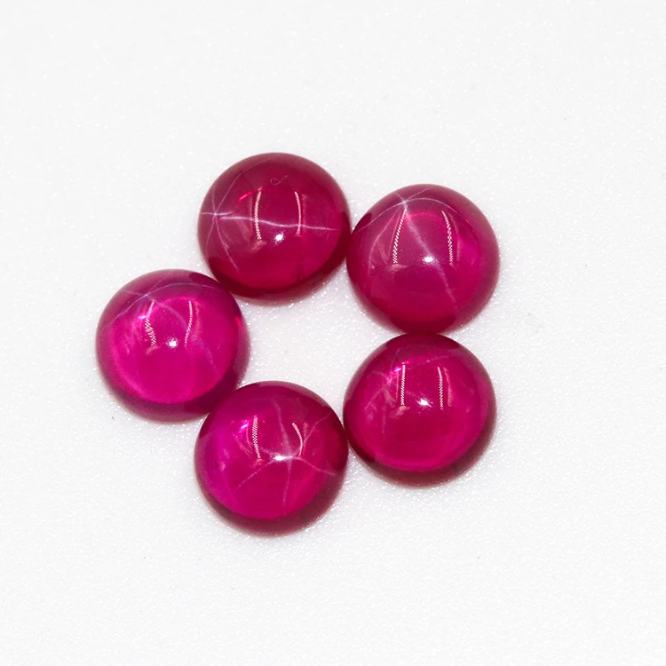 Factory price Red Star Sapphire Stone White Pattern Flat Back Round Beads Corundum Ruby Sapphire Stone for Sale