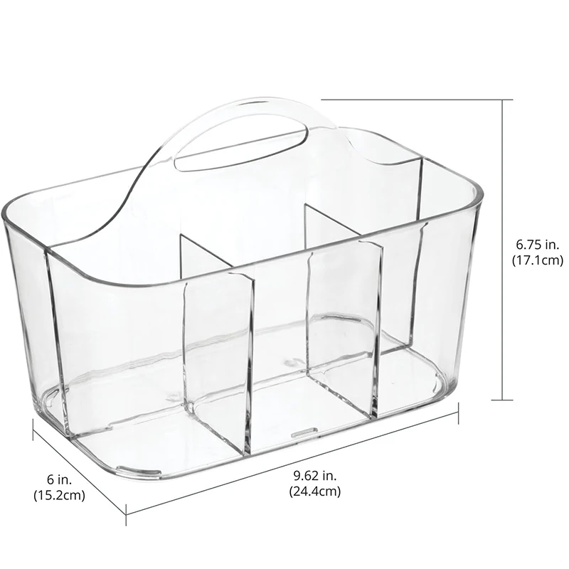 Portable Process Organizer Acrylic Transparent Plastic Handle Type Split Basket Crafts Pencils Cosmetics Storage Boxes Bins