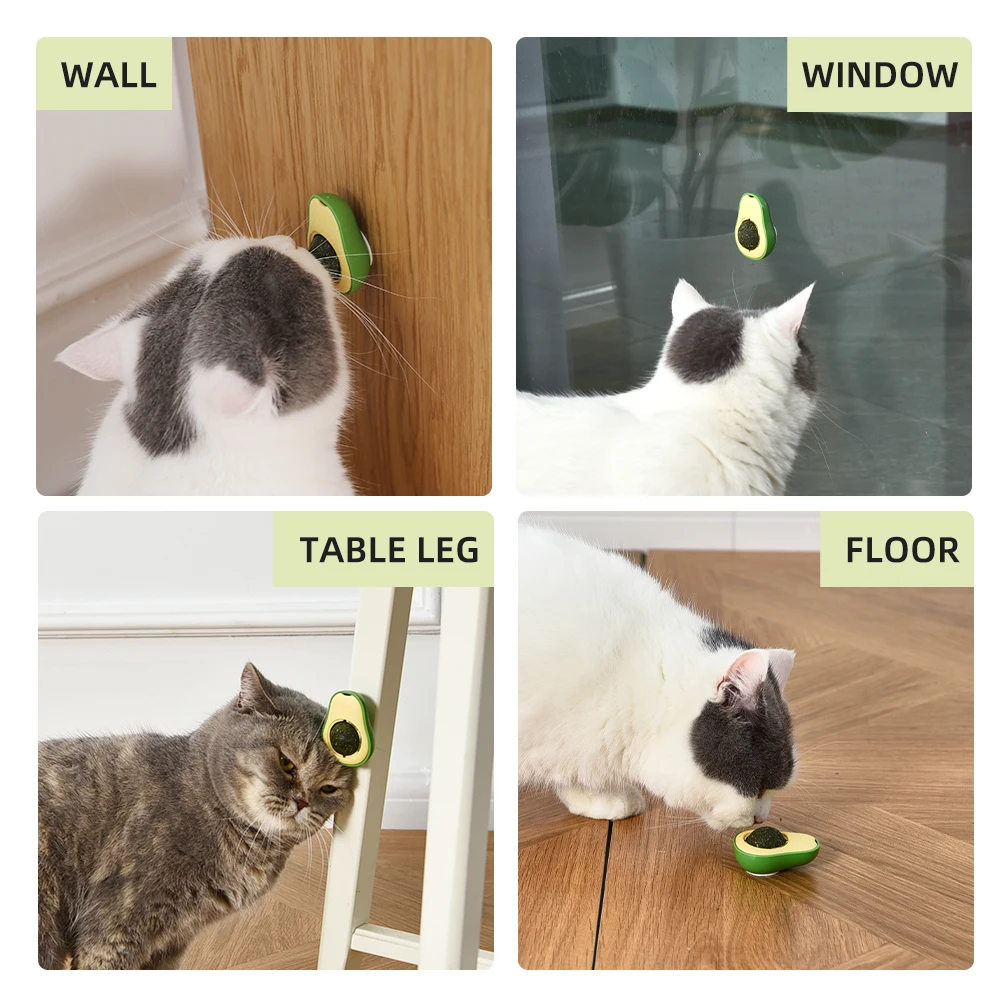 Avocado Interactive Pet Rotatable Treats Kitten Playing Edible Licking Ball Cat Catnip Wall Ball Toy