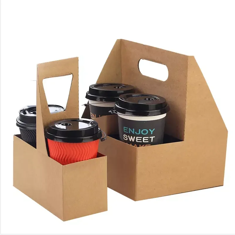 China Factory Eco Friendly 4 cup Paper Carrier Take Away Paper Cup Holder With Handle
