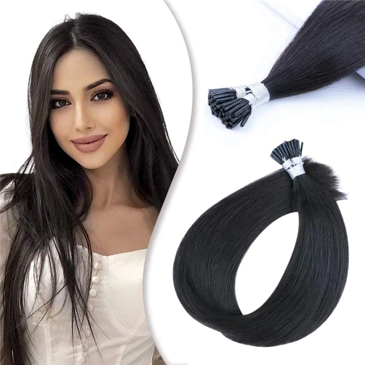 FH Beautiful Natural Black Great Length Russian Human Hair I Tip Hair Extension for Daily Life