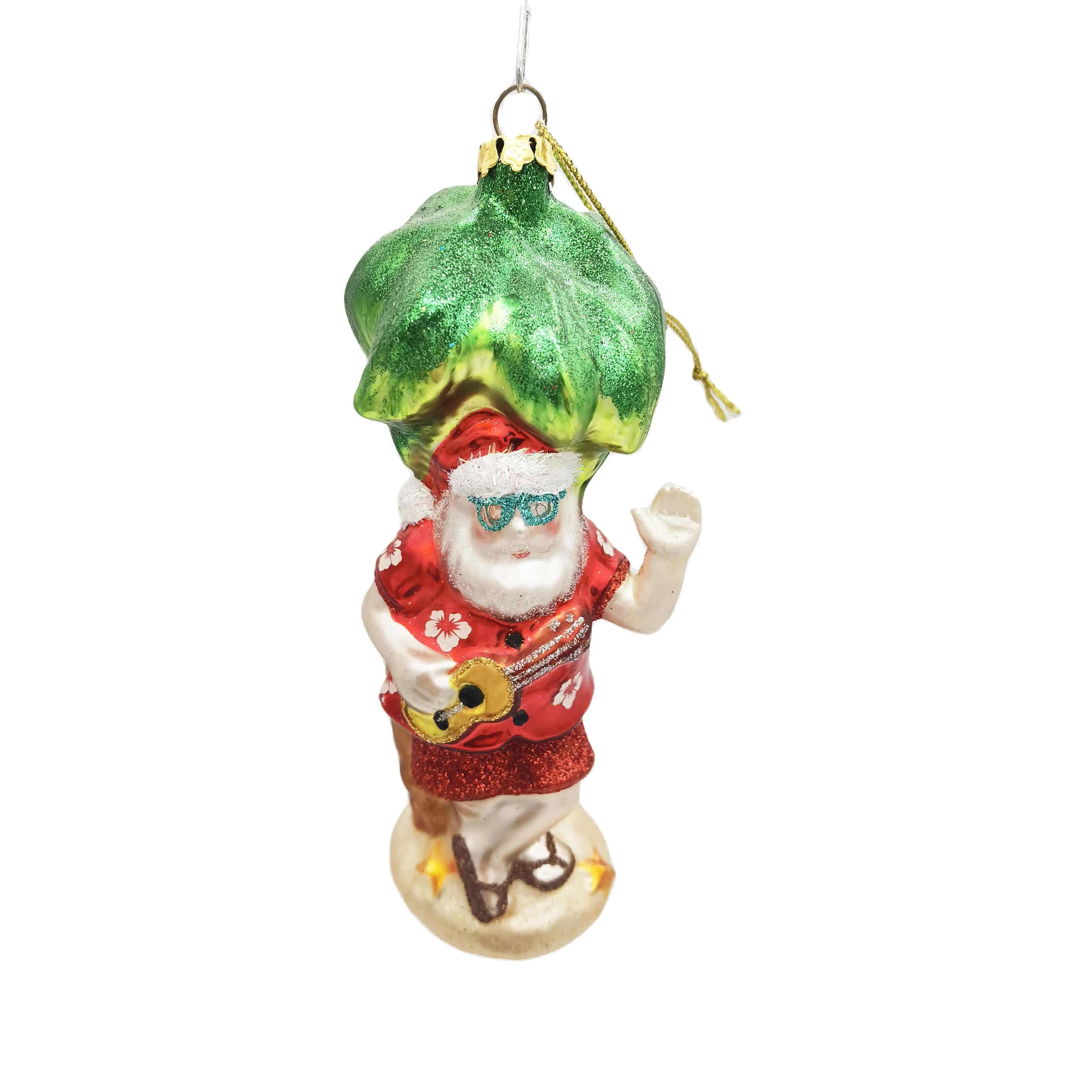 Custom Santa Play Guitar Under The Tree Hand Blown Glass Christmas Ornaments Handpainted Xmas Glass Ornaments