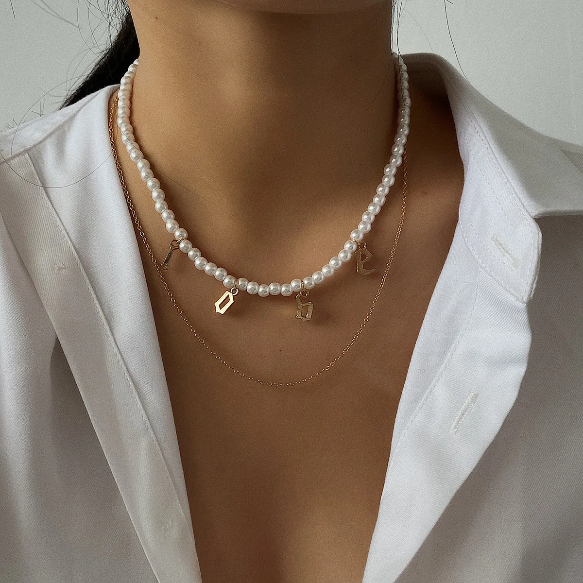  2021 New Style Double Necklace Trendy Jewelry for Girls Personality Pearl Vintage Elegant Fashion Love