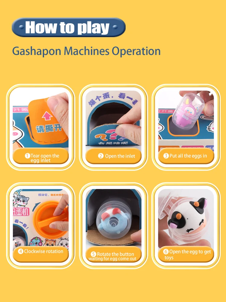 Kid Toys Gashapon Machines with 6pcs Random Capsule Toys Egg Twisting Machine Cardboard Box Material with Plastic Capsule Toys
