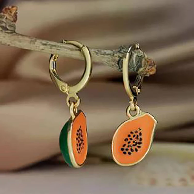1 pair of exquisite small fresh papaya epoxy resin earrings 18k gold plated suitable for women gift
