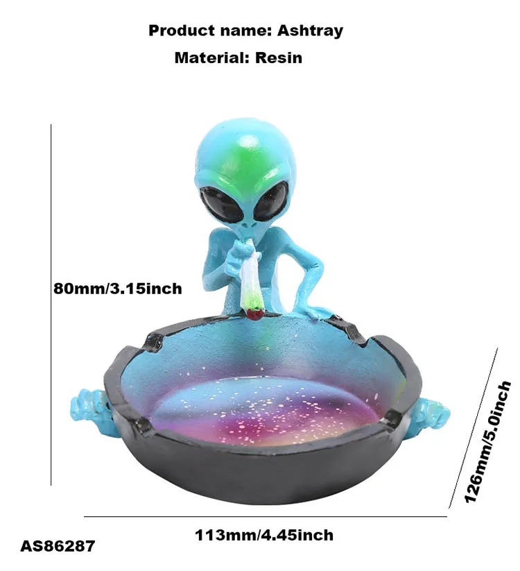 Manufacturer Custom Aliens Cigar Ashtray Smokeless Resin Ashtray Alien Herbal Tobacco Smoking Resin Ashtray